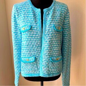 Lilly Pulitzer Kienna Cardigan - Cumulus Blue Metallic Marl | Size: XL